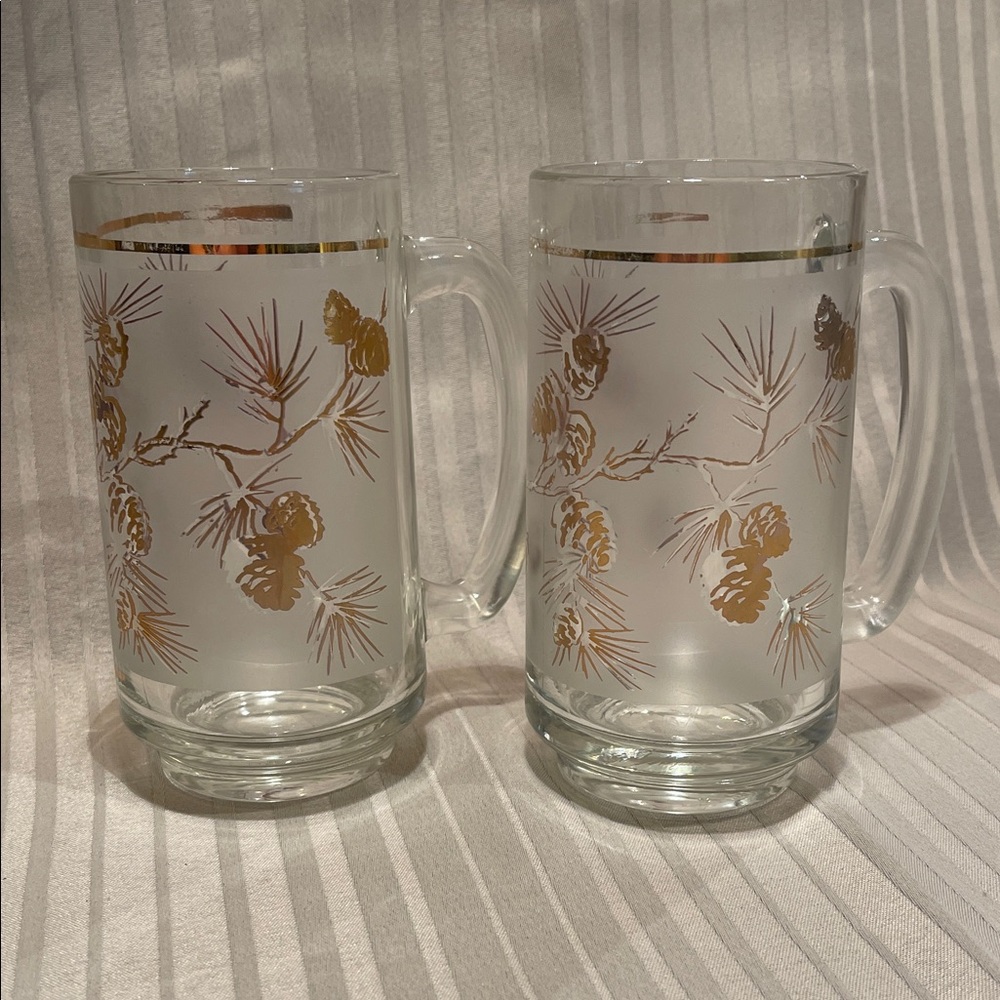 MCM Vintage Gold Pinecone Glass Mugs